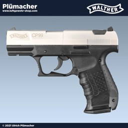 Walther CP99 nickel CO2 Pistole mit einem 8 Schuss Magazin für 4,5 mm Diabolo Kuglen