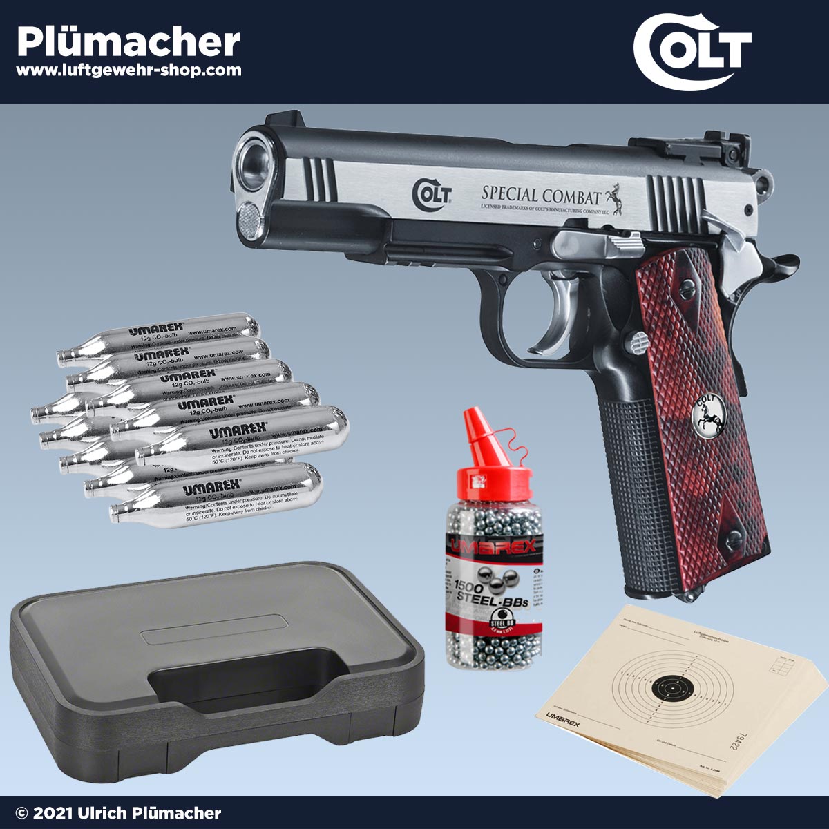 Colt Special Combat Classic CO2 Pistolen Set mit Waffenkoffer, CO2 Kapseln, Munition und Zielscheiben