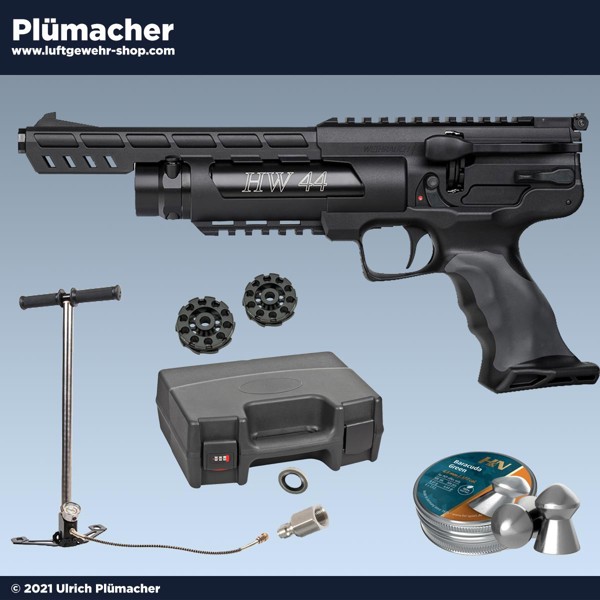 Weihrauch HW 44 Pressluftpistole 4,5 mm Starterset mit Handpumpe, Waffenkoffer und Zubehör