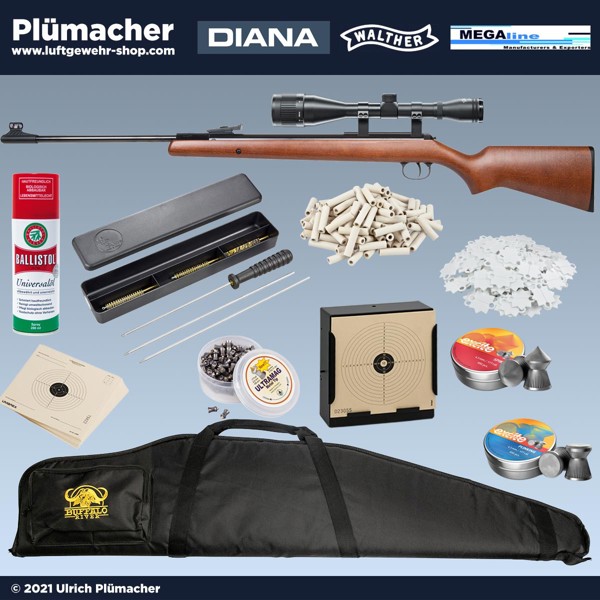 Diana 350 Magnum Classic Luftgewehr Set mit Walther Zielfernrohr 6x42 und viel Zubehör