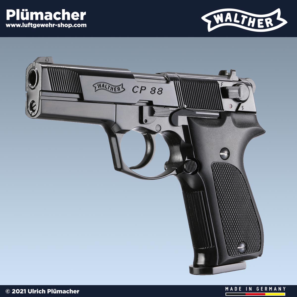 Walther CP88 CO2 Pistole 4,5 mm Diabolo mit einem 8 Schuss Trommelmagazin