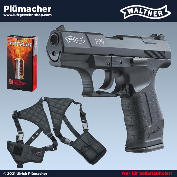 Walther P99 Schreckschuss Sonderangebot - die P99 Schreckschusspistole mit Munition und Schulterholster