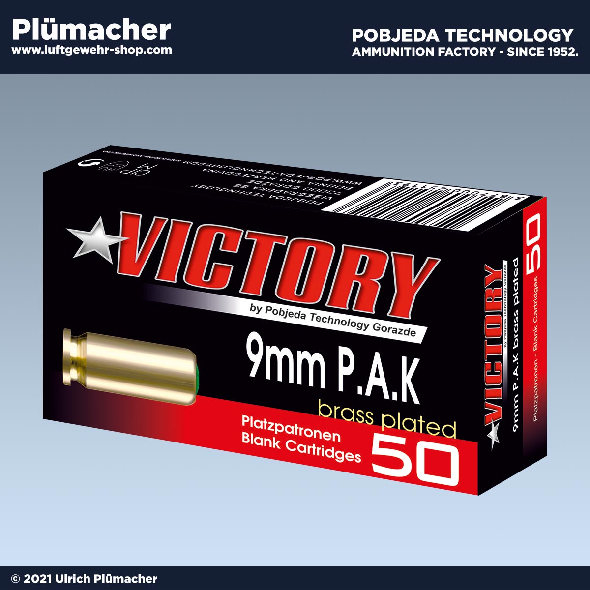 Platzpatronen Victory 9 mm P.A.K für Schreckschusspistolen und Gaspistolen mit Magazin. Extrem laute Knallpatronen.
