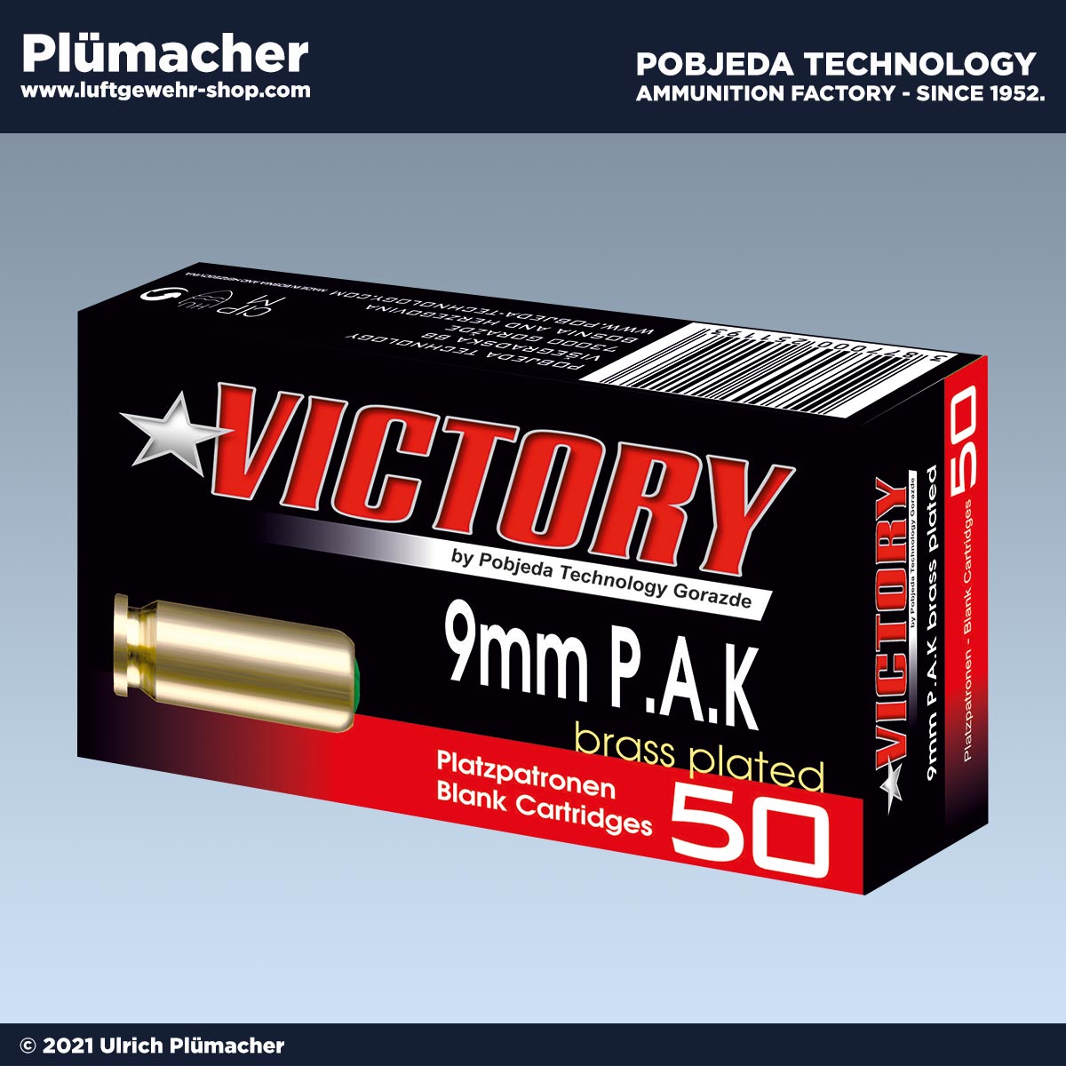 Platzpatronen Victory 9 mm P.A.K für Schreckschusspistolen und Gaspistolen mit Magazin. Extrem laute Knallpatronen.