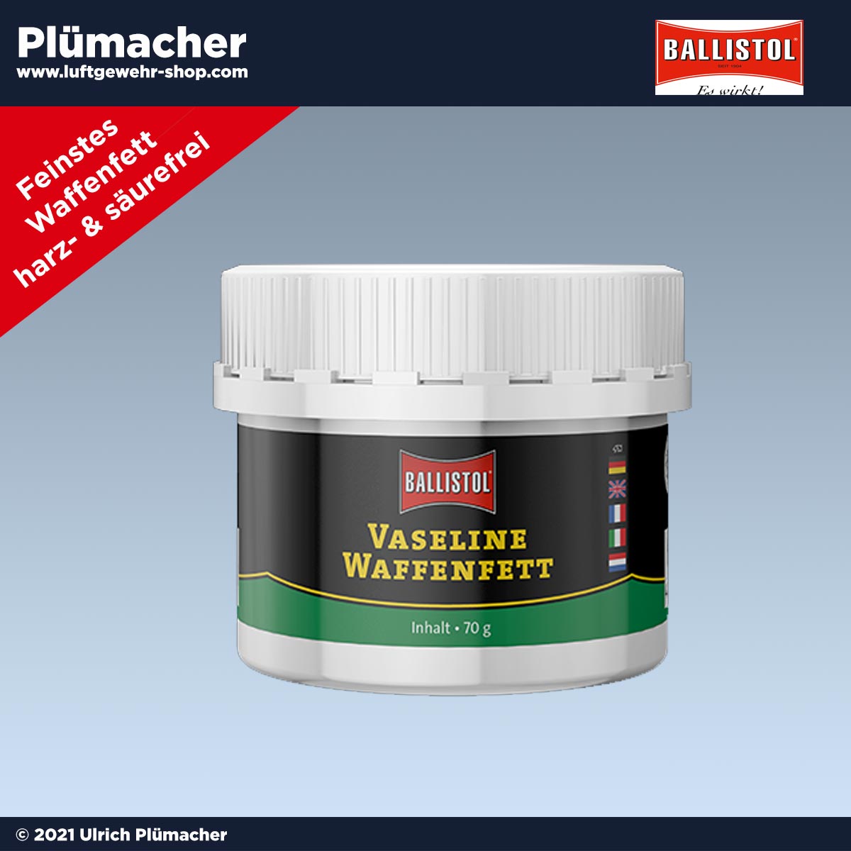 Ballistol Waffenfett Vaseline 70g - Hält alle Verschlussteile und die Mechanik der Waffe beweglich