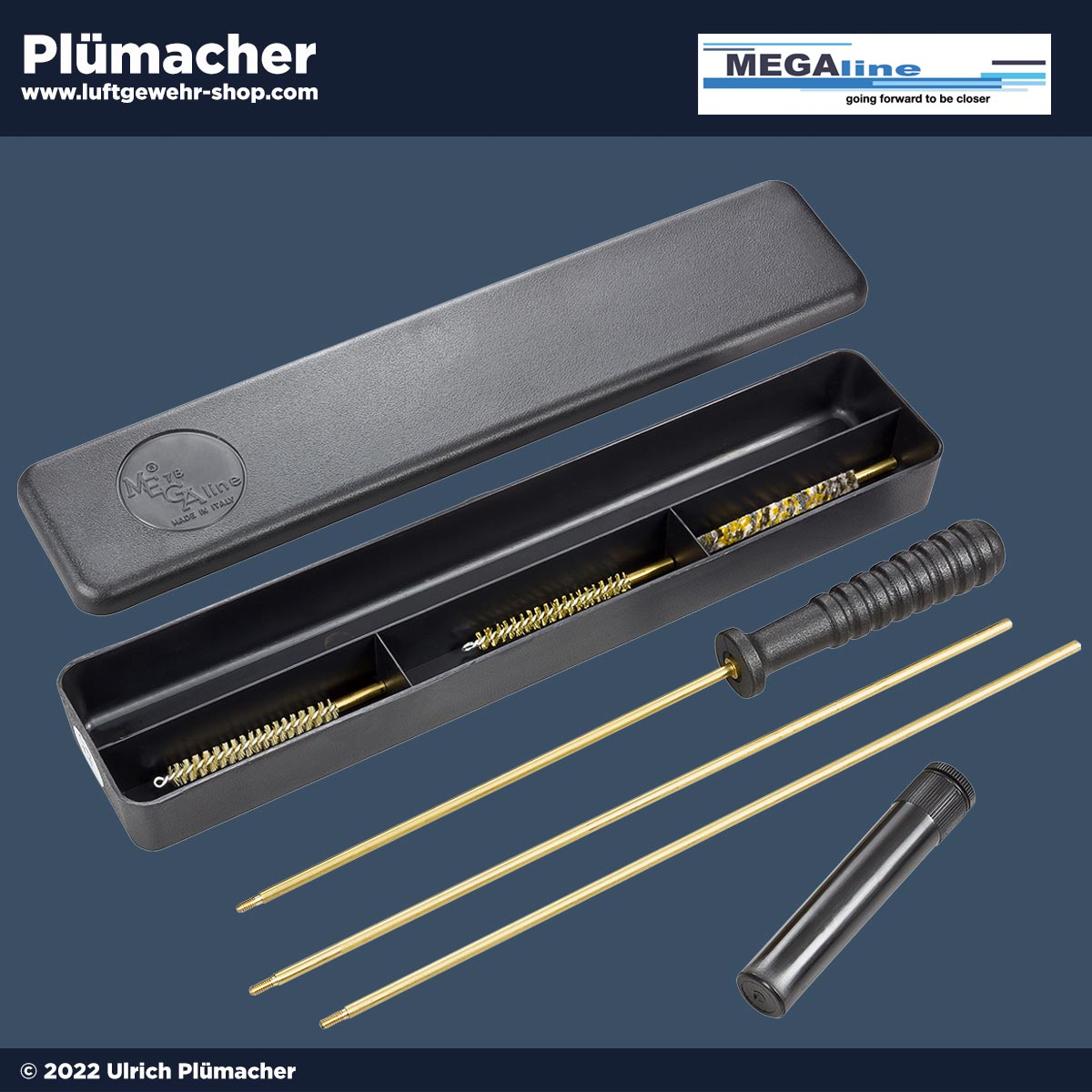 Waffenreinigungsset 5,5 mm für Luftgewehre, Luftpistolen und CO2 Waffen. Dreiteiliger Putzstock mit 3 Bürsten