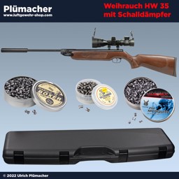 Weihrauch HW 35 SD Luftgewehr Set mit Schalldämpfer, Zielfernrohr, Gewehrkoffer und Munition