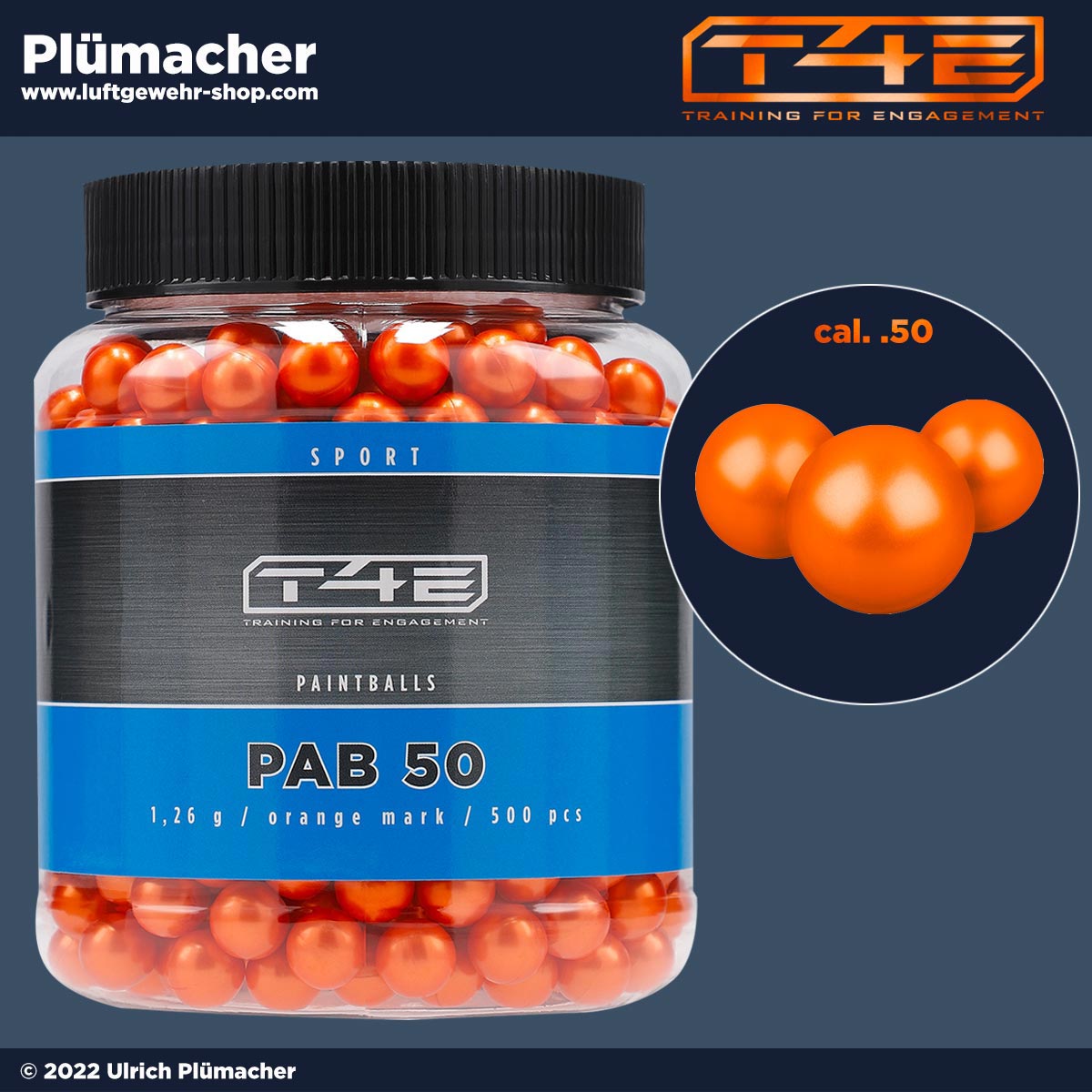 T4E Sport PAB 50 orangene Farbkugeln - orange Paintballs im Kaliber .50