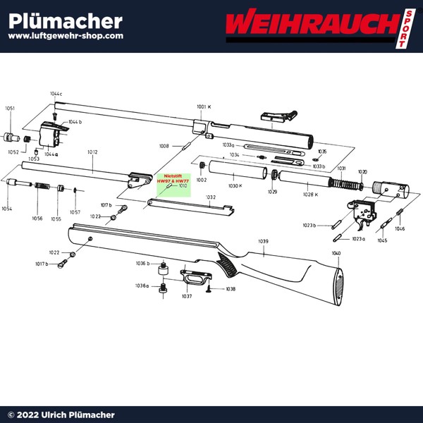 Nietstift Spannhebel Weihrauch HW 77 und HW 97K Luftgewehre