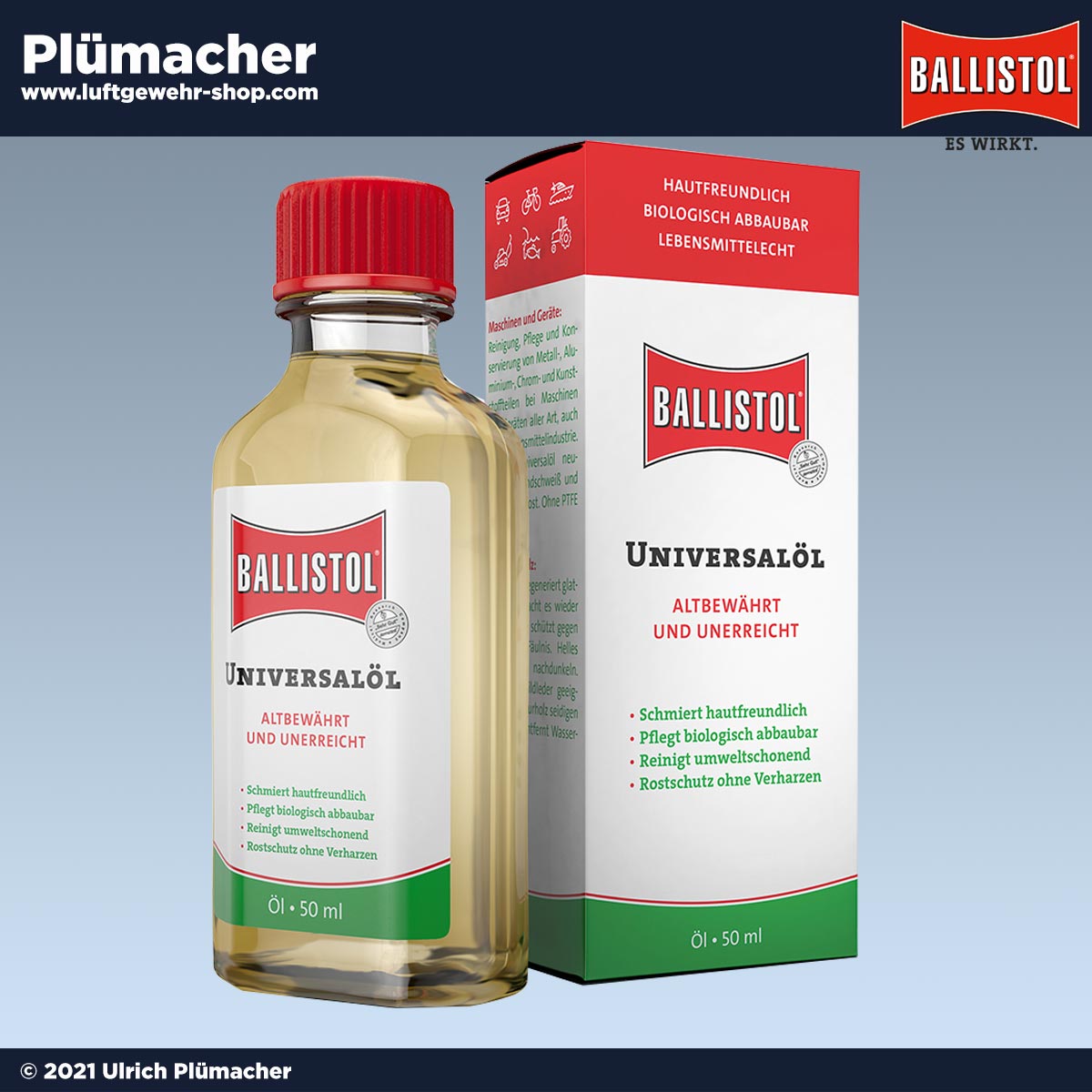 Ballistol Waffenöl 50 ml Flasche - das berühmte Universalöl.  Luftgewehr-Shop - Luftgewehre, Schreckschusswaffen, CO2 Waffen,  Luftpistolen kaufen