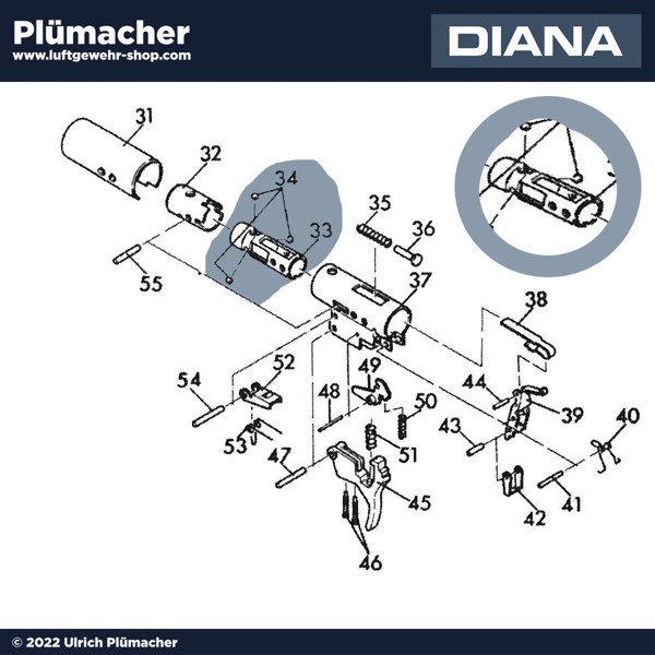 Federstütze Diana 34,36,38,45T01, 46, 48, 350 Magnum, 52, 52T01 alte Ausführung