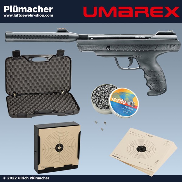 UX Trevox Luftpistolen Set mit Schalldämpfer, Kugelfang, Munition und Pistolenkoffer