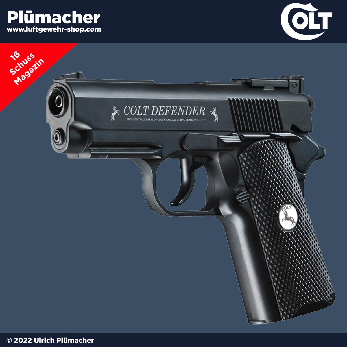 Colt Defender CO2 Pistole Kal. 4,5 mm Stahlrundkugeln 16 Schuss Magazin