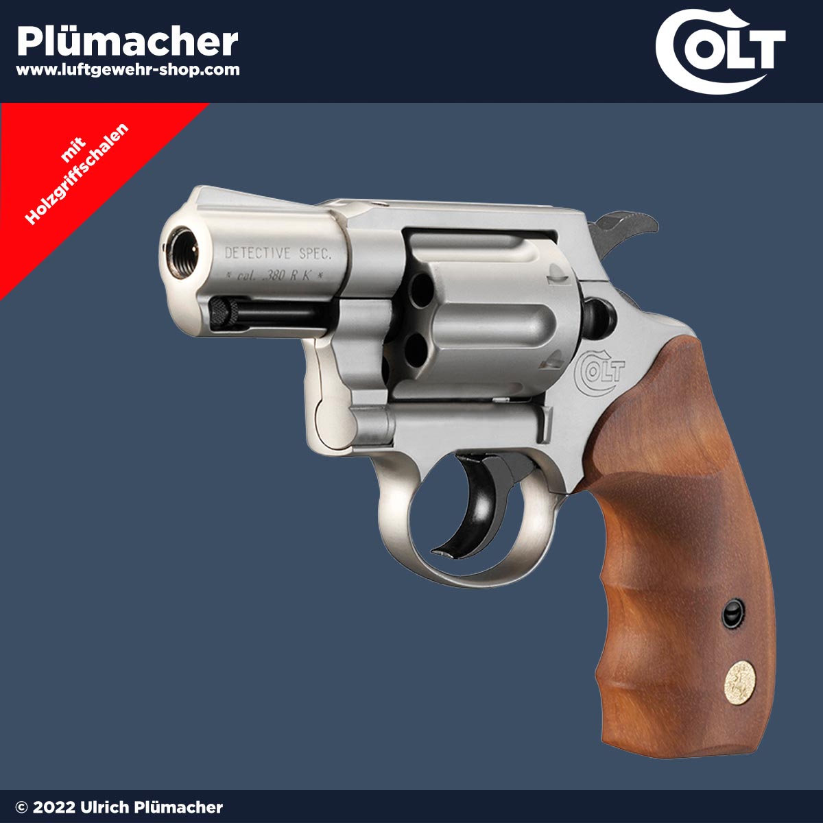 Colt Detective Special vernickelt mit Holzgriffschalen - Schreckschussrevolver Kal. 9 mm