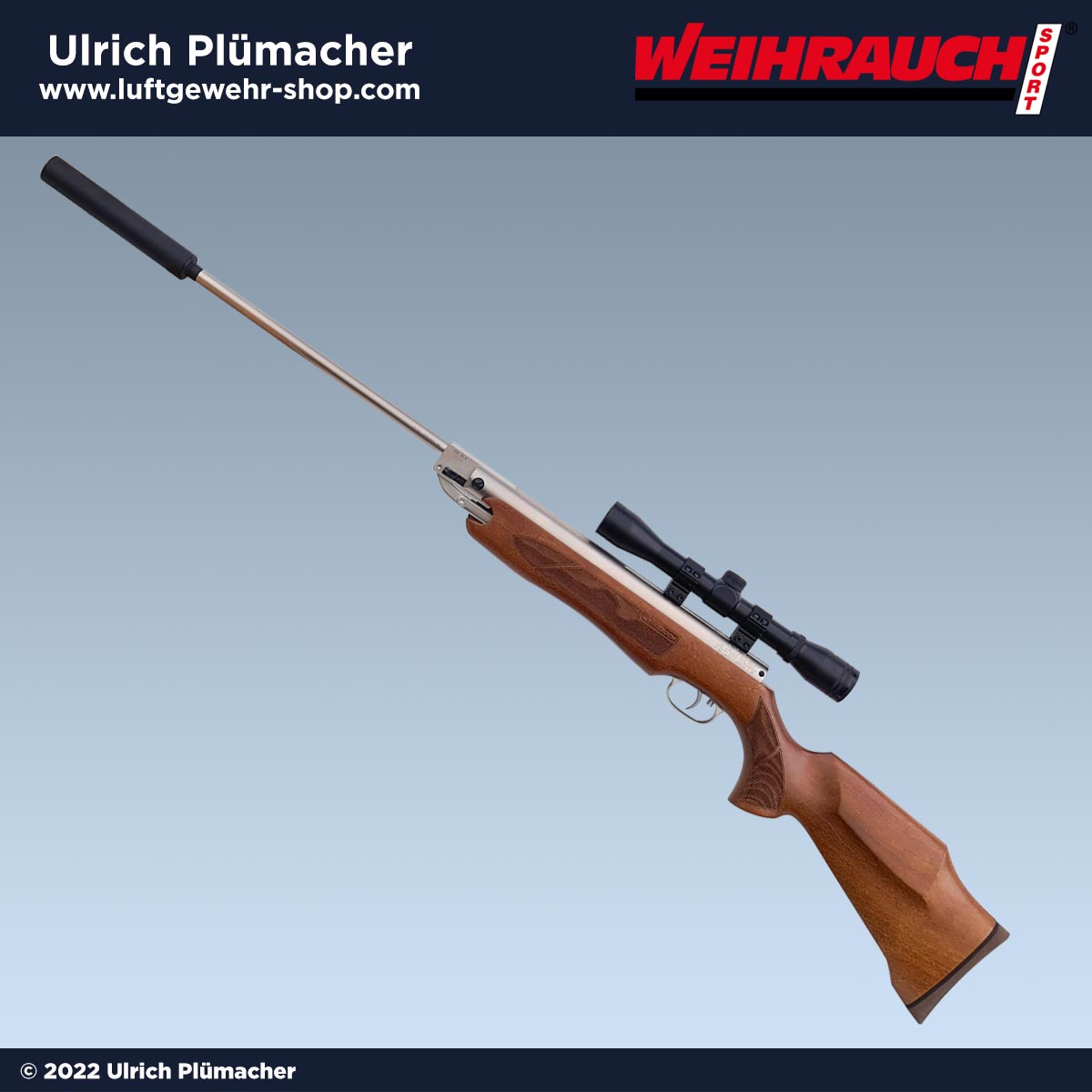 Weihrauch HW 35 SD Silverwood Luftgewehr vernickelt mit Schalldämpfer und Zielfernrohr