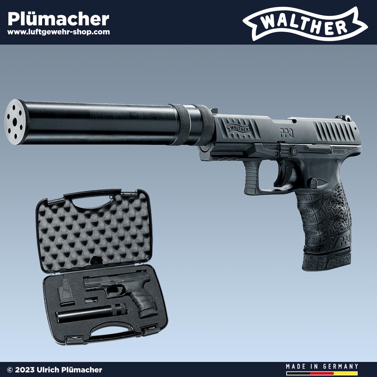 Walther PPQ M2 Navy Kit Schreckschusspistole mit Schalldämpfer. Luftgewehr- Shop - Luftgewehre, Schreckschusswaffen, CO2 Waffen, Luftpistolen kaufen