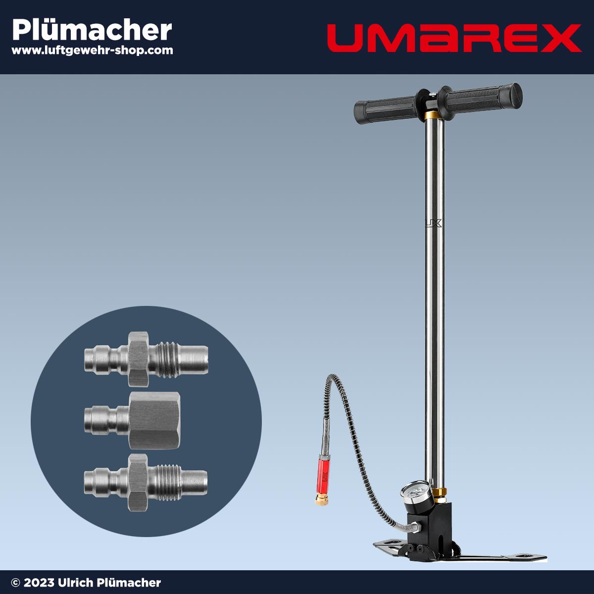 UX PCP Handpumpe für Pressluftwaffen für Kartuschen 200 bar und 300 bar inkl. 4 Adapter