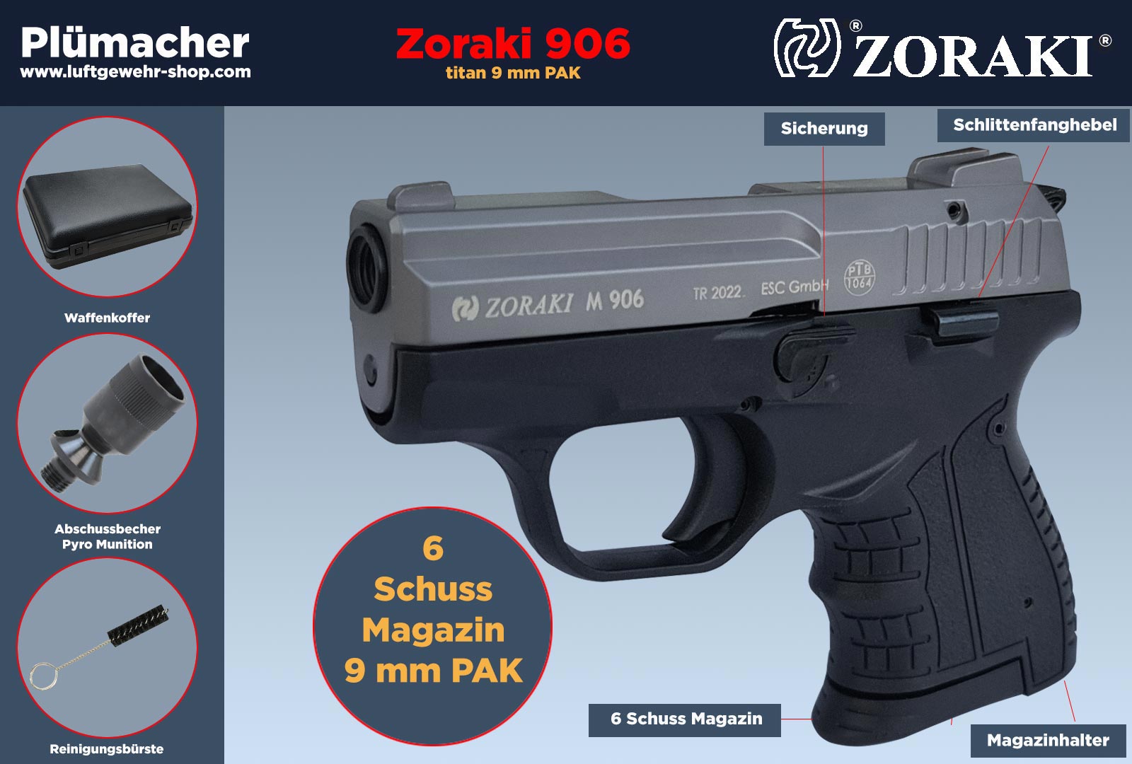 Zoraki 906 Titan Schreckschuss Pistole im Kal. 9mm P.A.K.