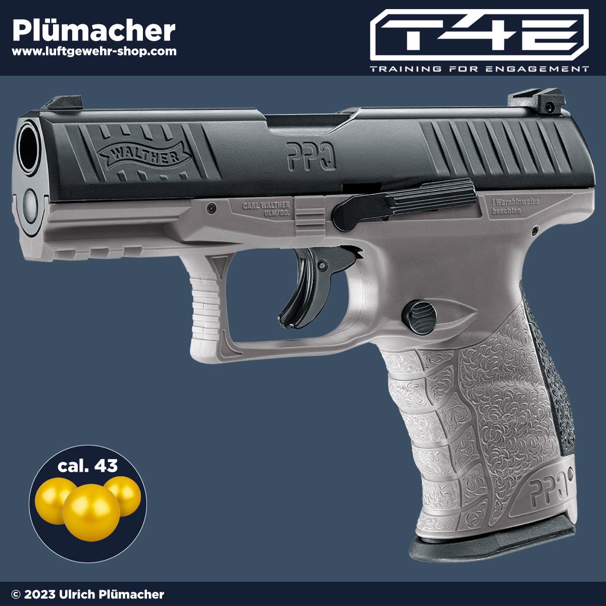 T4E Walther PPQ Tungsten Grey im Kaliber .43 CO2 Markierer und Home Defence Pistole