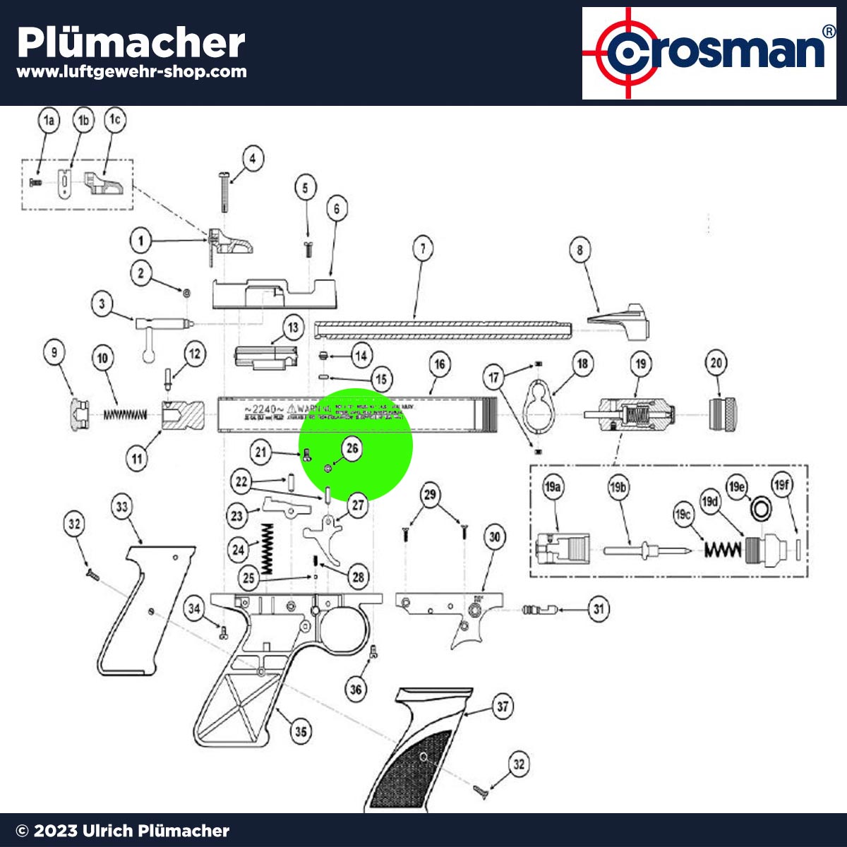 Crosman 2240 Ersatzteile Unterlegscheibe Pos. 26 auf der Explosionszeichnung