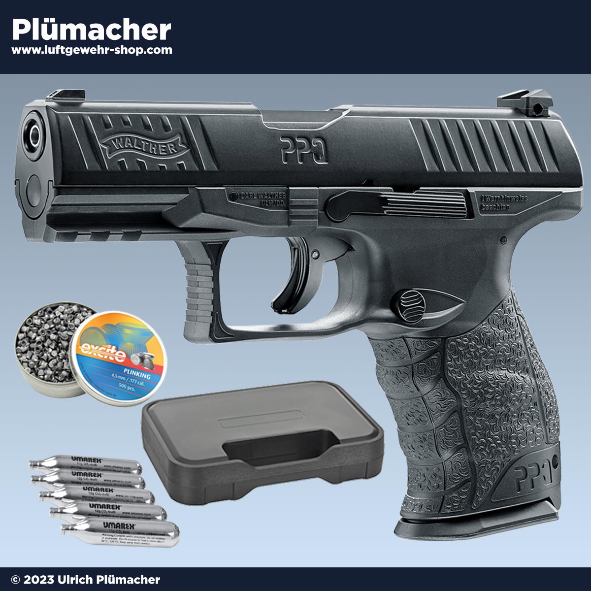 Walther PPQ CO2 Pistolen Set Blow Back mit einem 21 Schuss Magazin