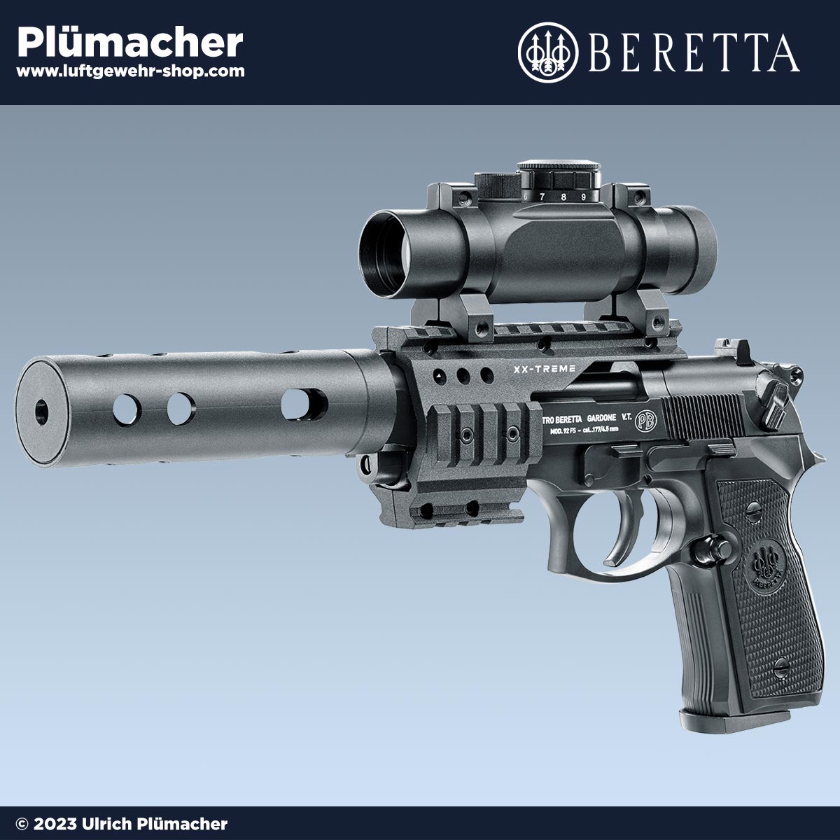 Beretta M92 XX-Treme CO2 Pistole 4,5 mm Diabolo mit Leuchtpunkt Visier und Waffenkoffer