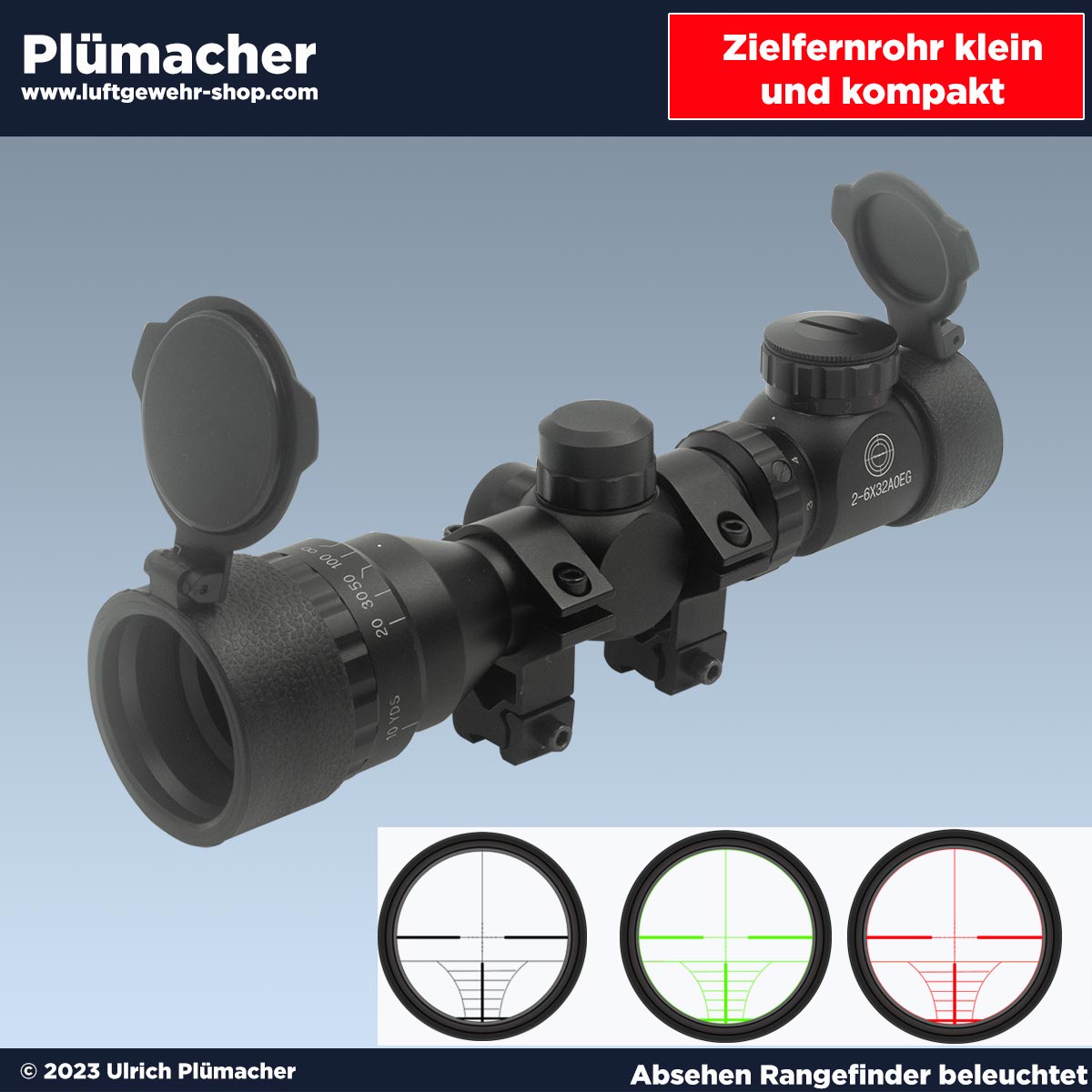 Luftgewehr Zielfernrohr 2-6x32 kompakt Absehen beleuchtet