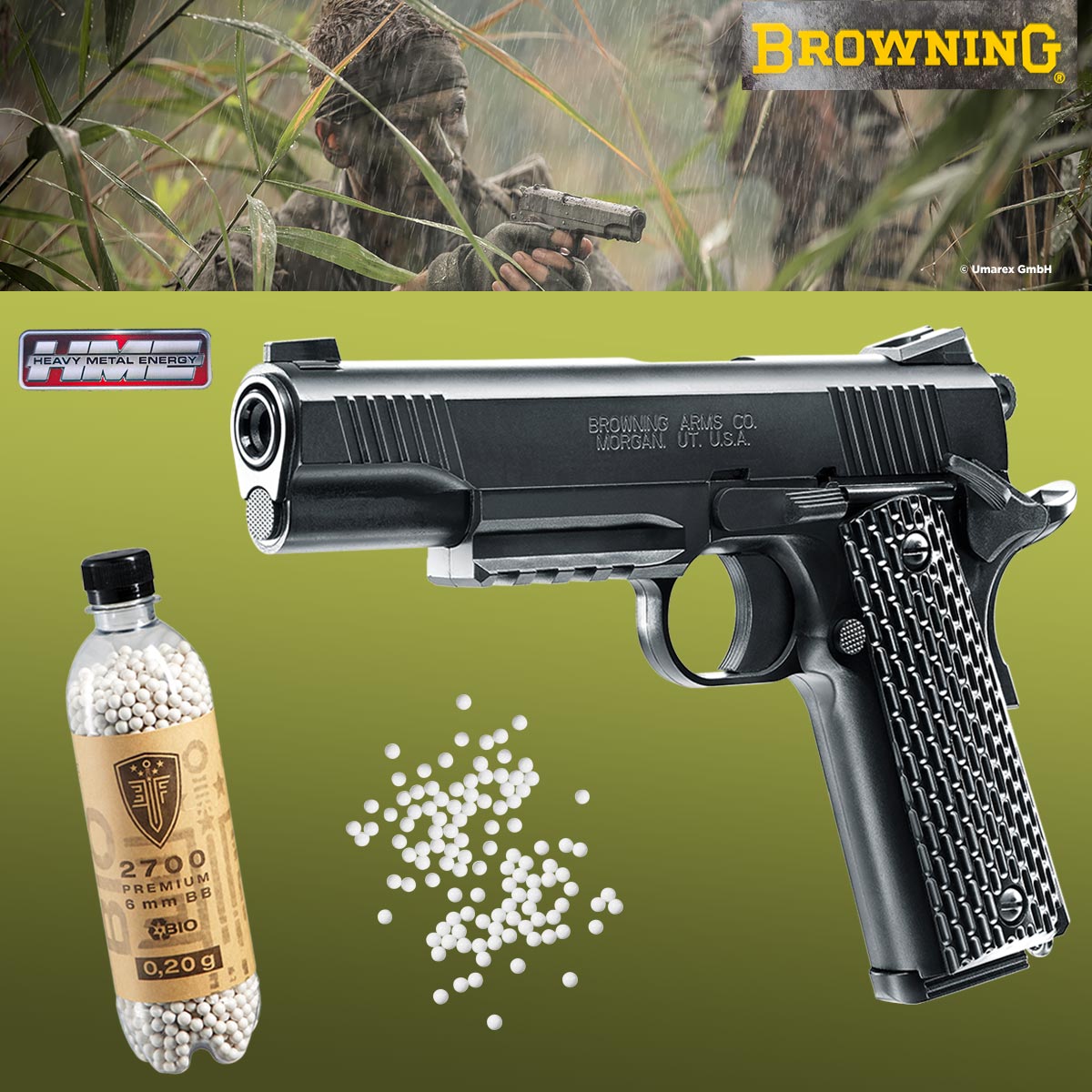 Softair Pistole Browning 1911 HME Kal. 6 mm inkl. 2700 Bio Softair Kugeln