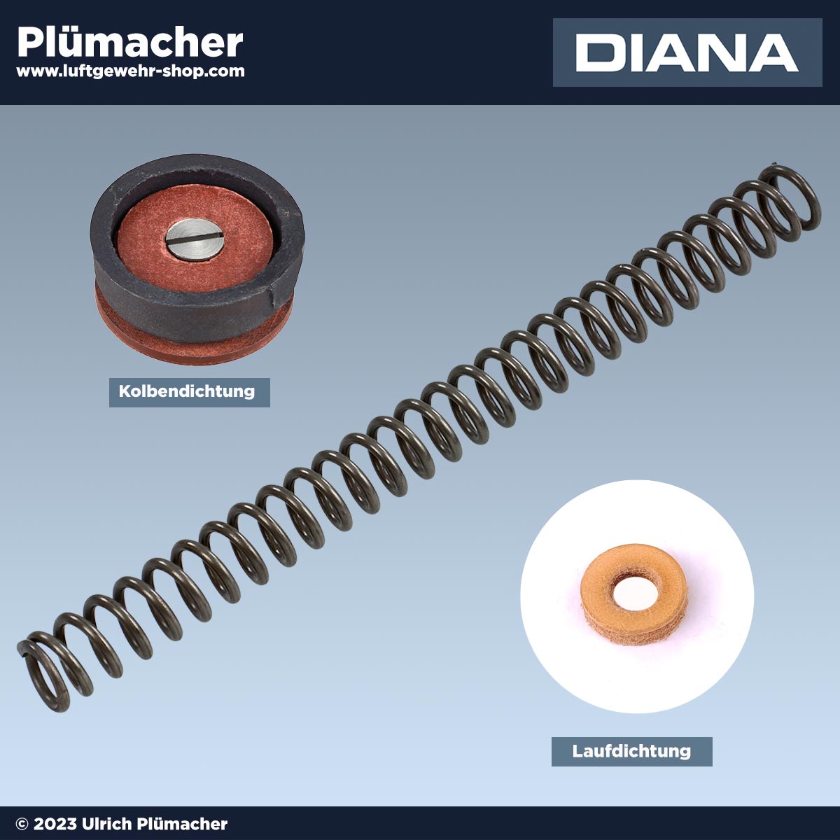 Reparatursatz Luftgewehr Diana 22 und Diana 23 mit Kolbenfeder, Kolbendichtung und Laufdichtung