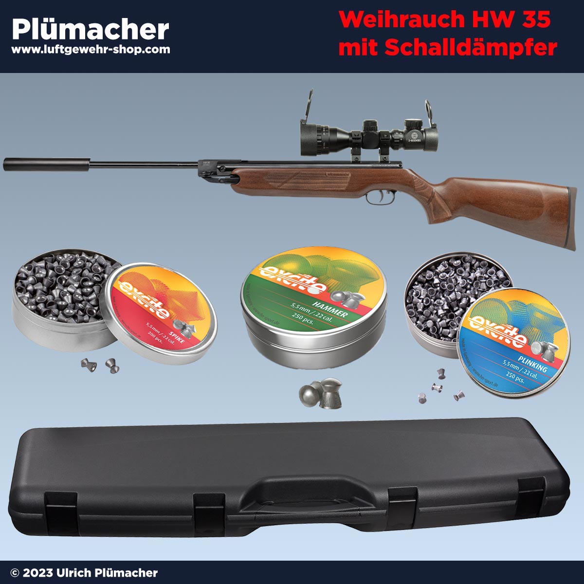 Weihrauch HW 35 SD Luftgewehr Set mit Schalldämpfer, Zielfernrohr, Gewehrkoffer und Munition