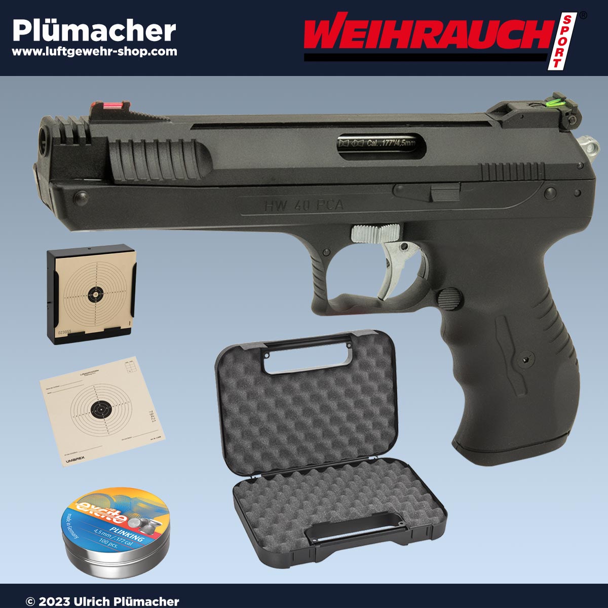 Weihrauch HW 40 PCA Luftpistolen Set zum Sonderpreis mit Koffer, Munition, Zielscheiben und Kugelfang