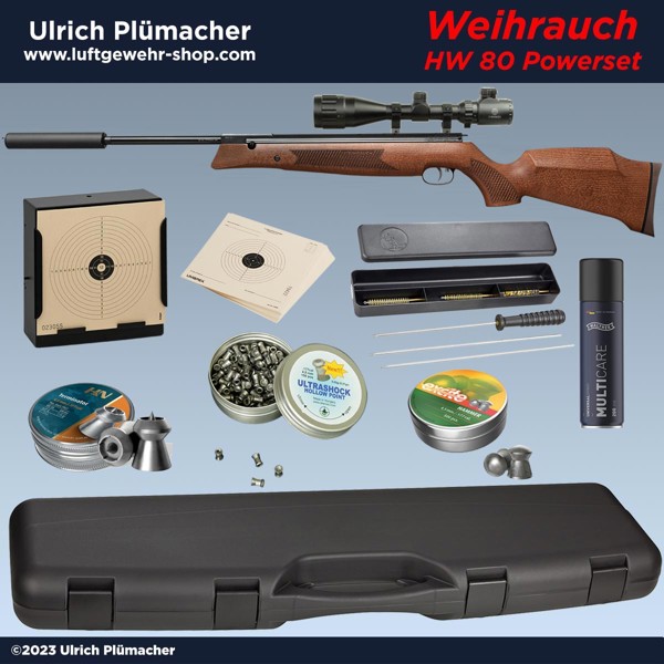 Weihrauch HW 80 SL Powerset - ein Luftgewehr Set der Spitzenklasse mit Schalldämpfer, Zielfernrohr und viel Zubehör