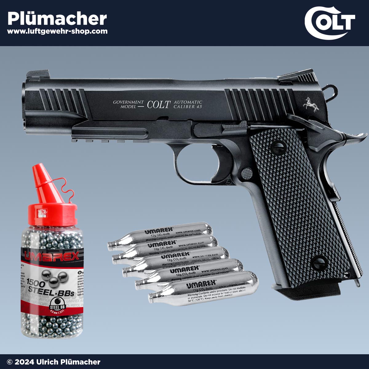 Colt M45 CQBP CO2 Pistolen Set mit 5 CO2 Kapseln und 1500 BB