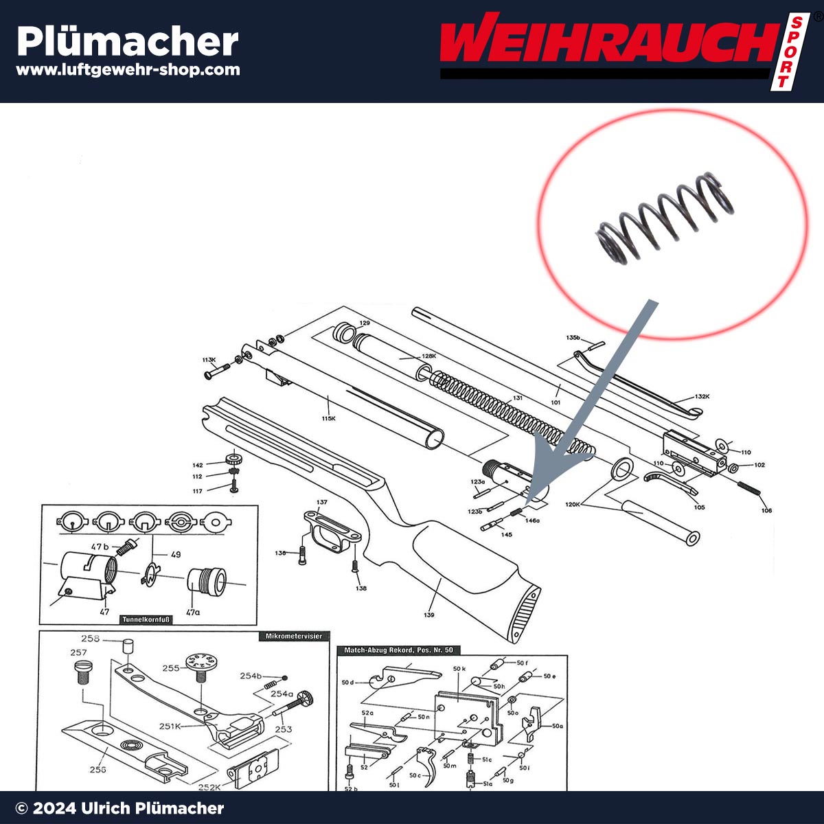 Feder für den Sicherungsbolzen für die Weihrauch Luftgewehre HW 35 | HW 77 | HW 80 | HW 85 | HW 97K | HW 98