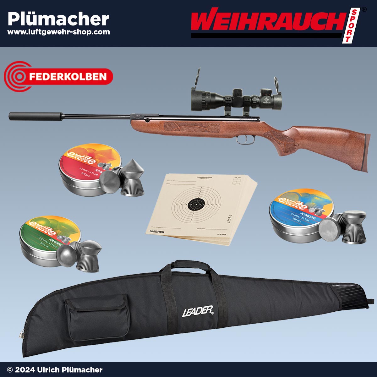 Luftgewehr Weihrauch HW 50 mit Zielfernrohr, Schalldämpfer und Munition