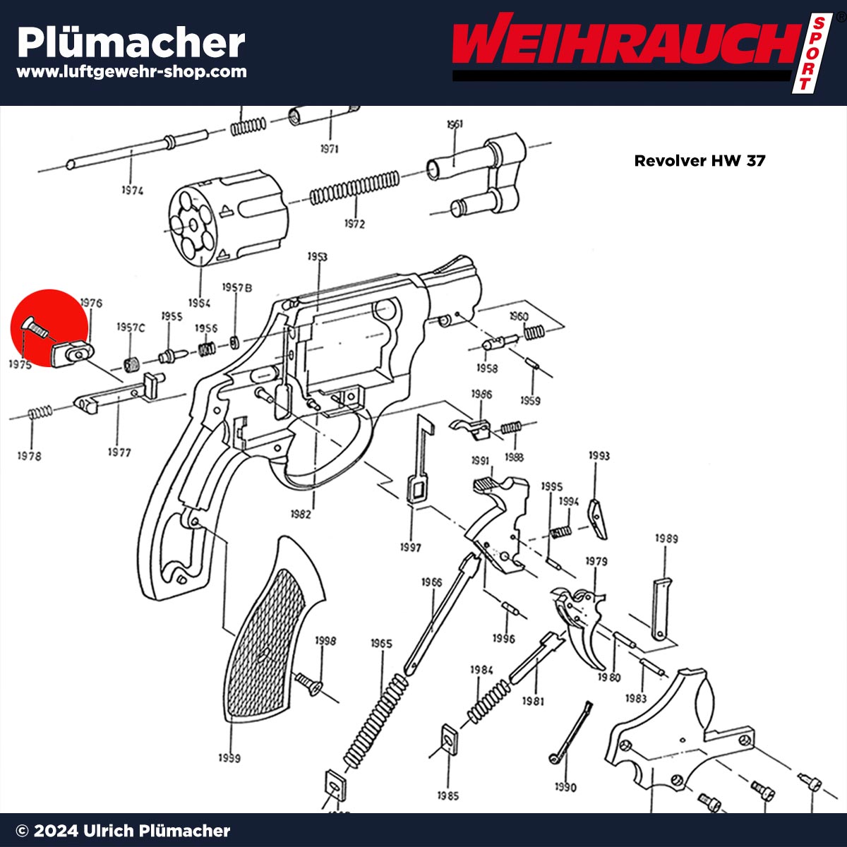 Schieberknopfschraube Weihrauch HW 37 und HW 88 Schreckschussrevolver