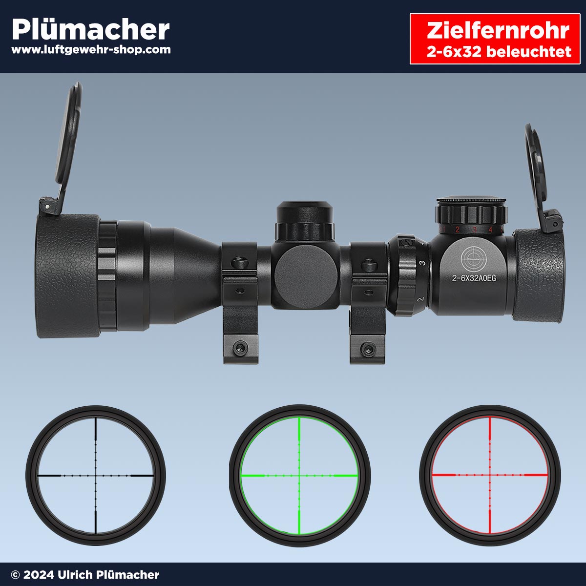 Luftgewehr Zielfernrohr für 11 mm Prismenschiene mit beleuchtetem Absehen Mil Dot