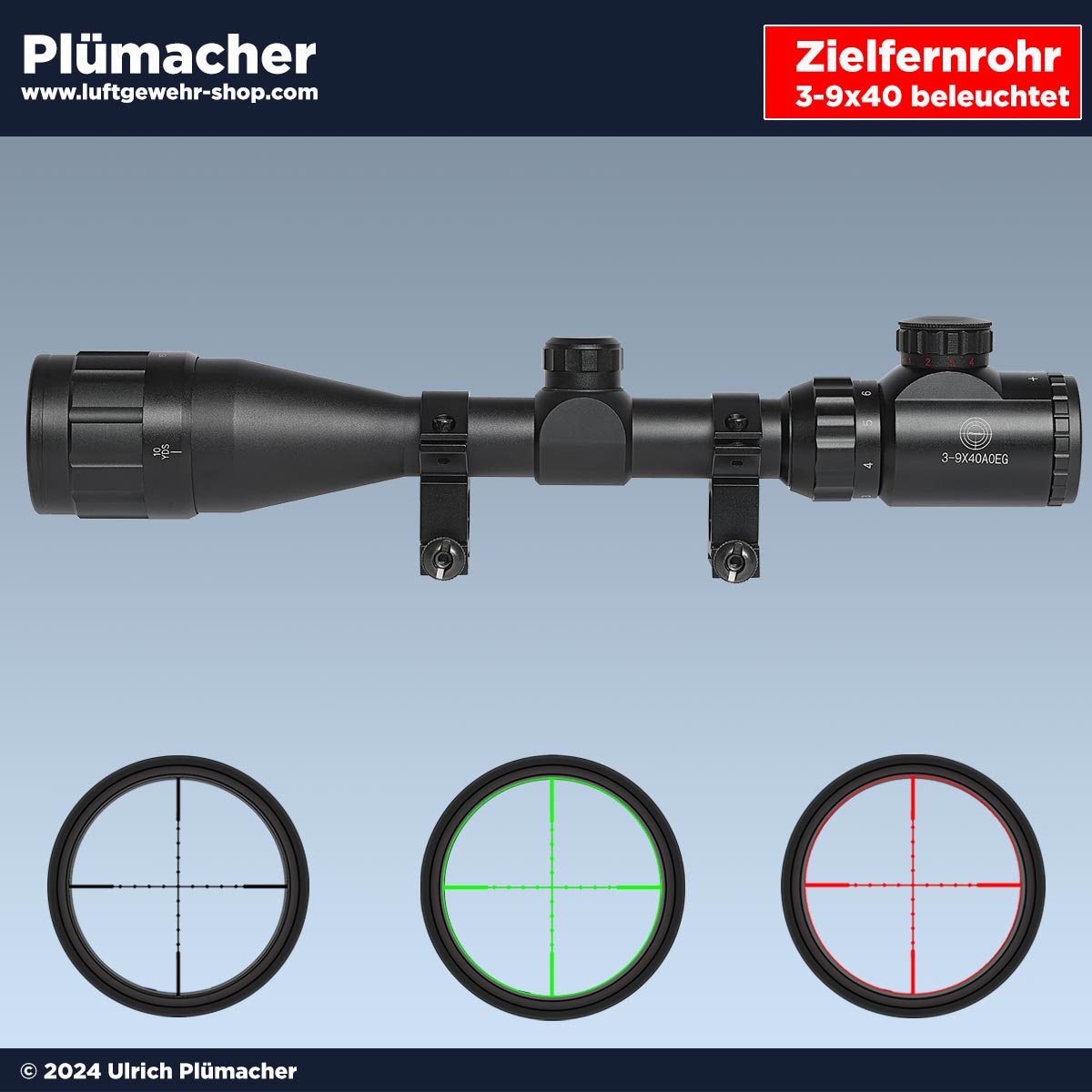 Zielfernrohr 3-9x40 Absehen MilDot beleuchtet für Luftgewehre