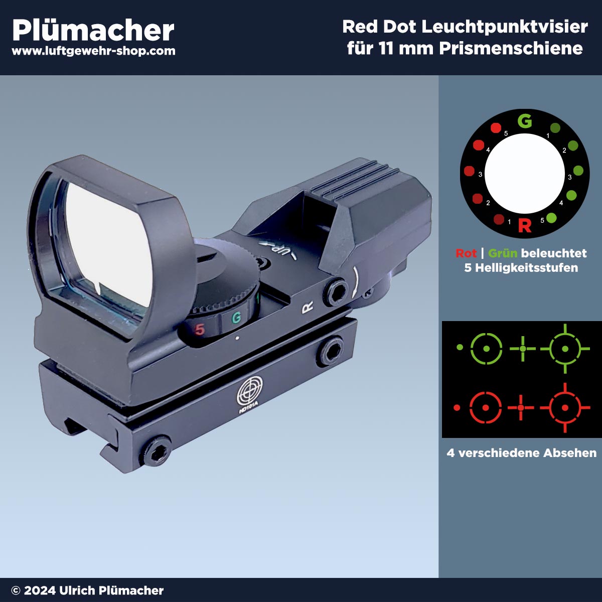 Bild von RedDot HD101 Leuchtpunktvisier mit 11 mm Prismenschiene