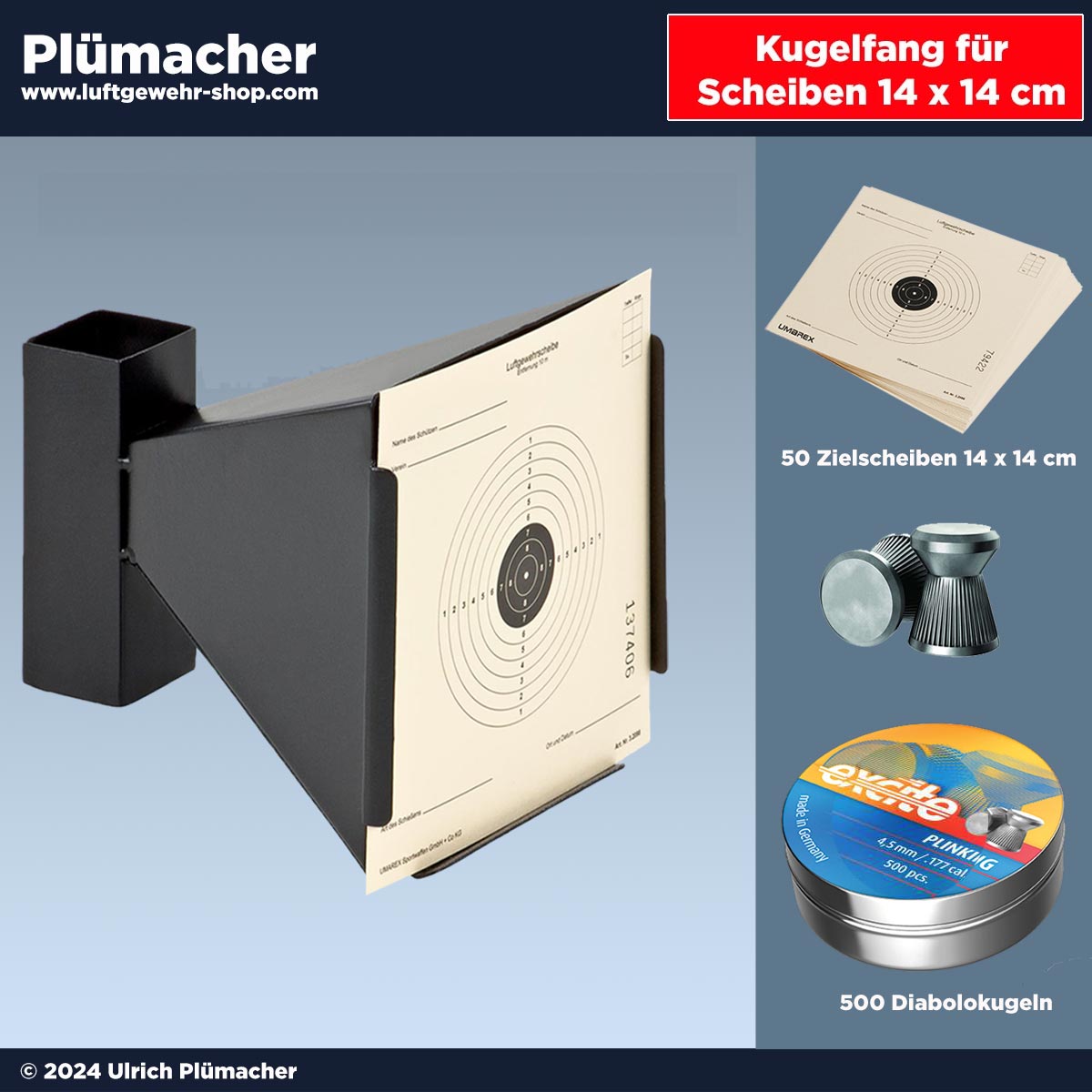Kugelfang Set für Luftgewehre und Luftpistolen mit 500 Diabolos 4,5 mm und 50 Zielscheiben