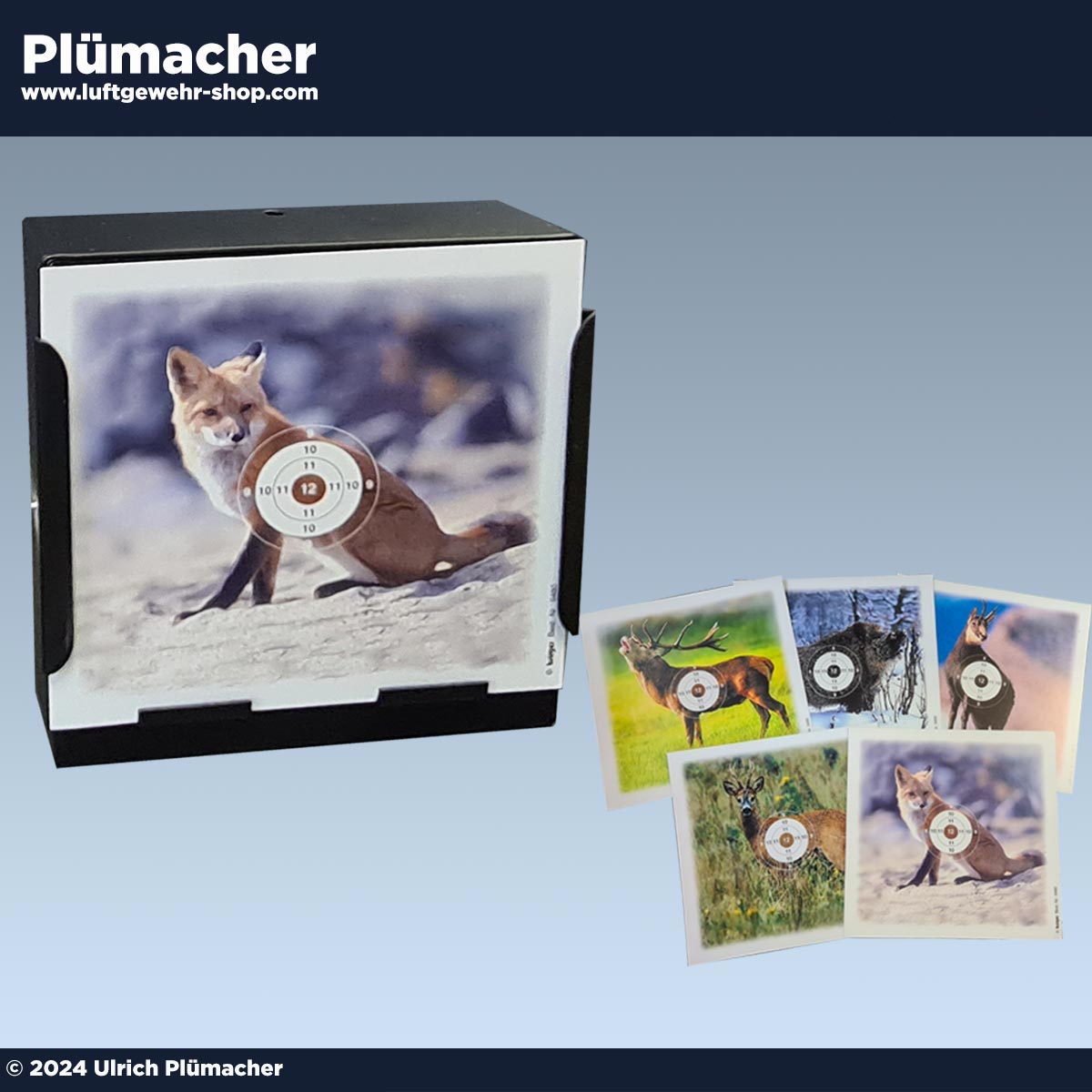 Kugelfang flach für Luftgewehre und Luftpistolen mit 10 Jagdmotivscheiben 14x14 cm