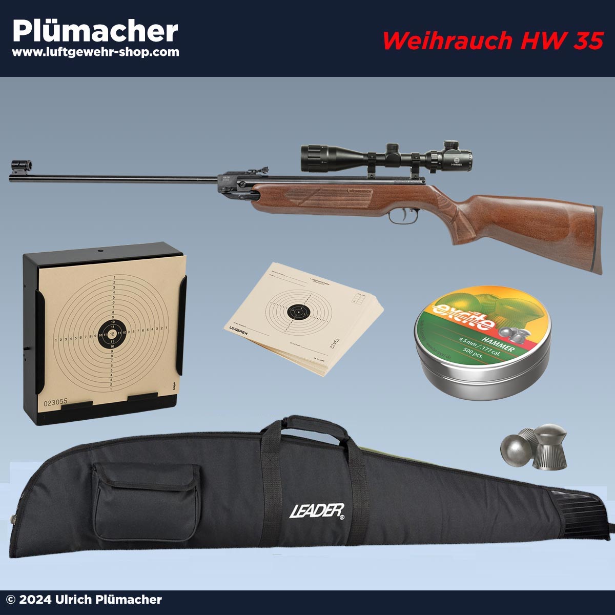 Weihrauch HW 35 Luftgewehr Set mit Zielfernrohr 3-9x40, Gewehrtasche, Munition und Scheibenkasten