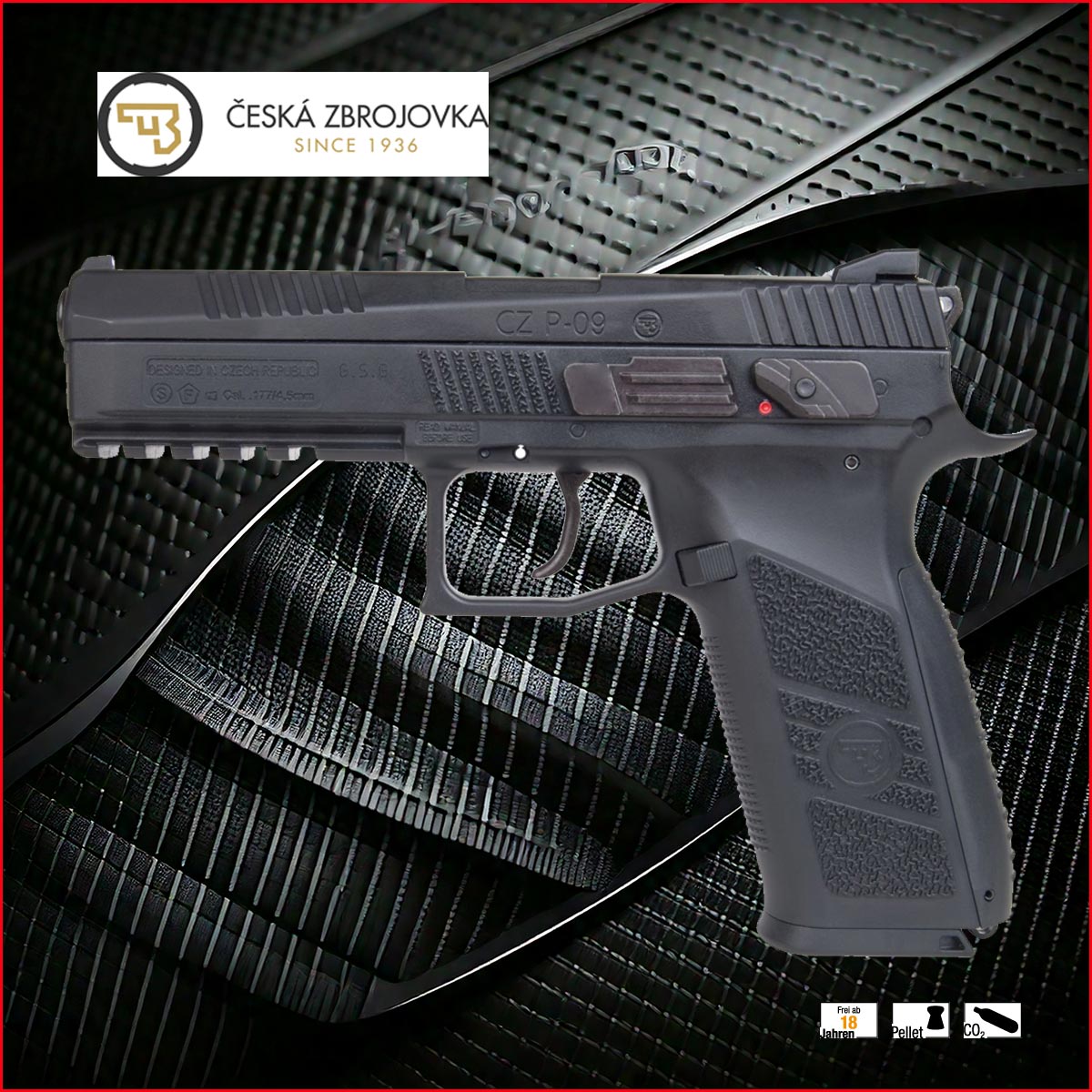 CZ 75 P-09 Duty Schwarz 4,5mm CO2 Pistole 2x8 Schuss