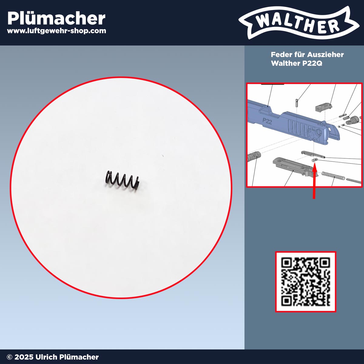 Auszieherfeder Walther P22Q - die Feder für den Auszieher der Schreckschusspistole