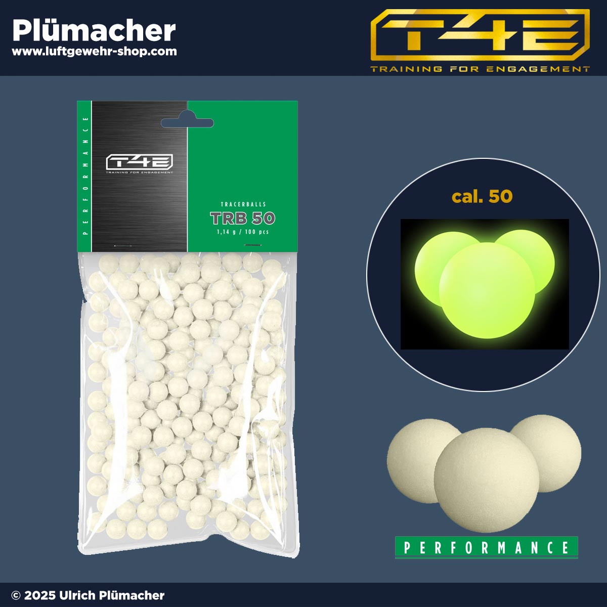 T4E Performance TRB 50 – 100 Stück. Selbstleuchtende Rubberballs im Kaliber .50 für perfekte Trefferkontrolle