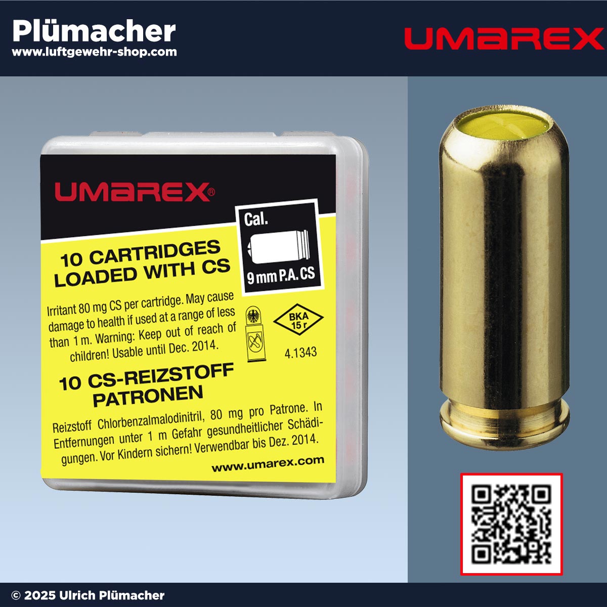 CS Gaspatronen 10er Pack im Kaliber 9 mm PAK für Schreckschuss- und Gaspistolen