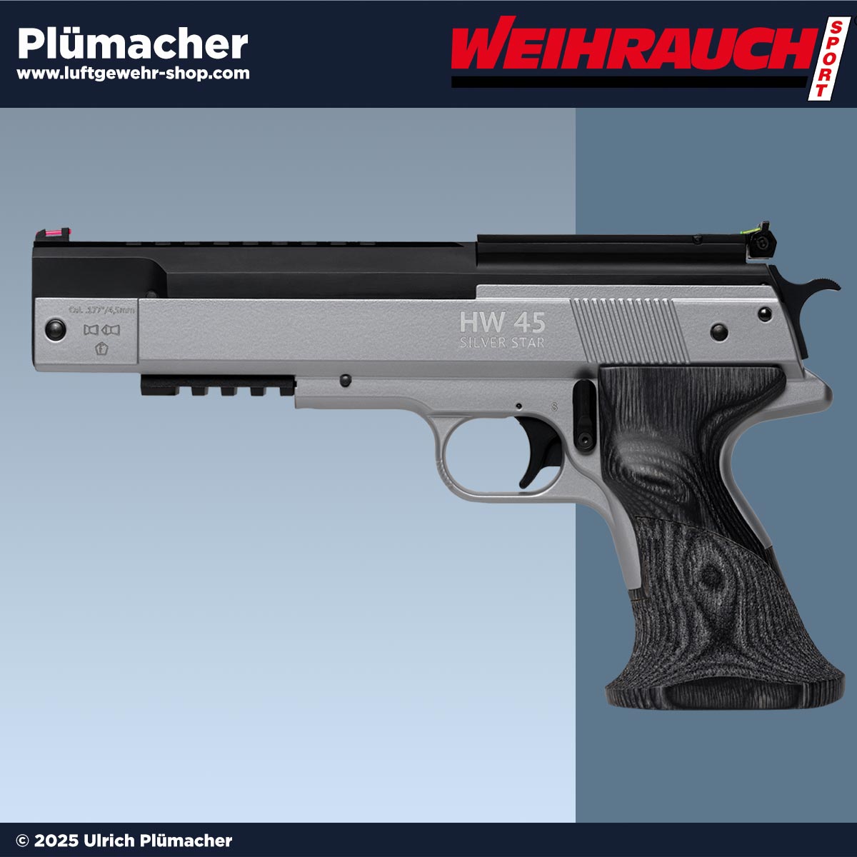 Weihrauch HW 45 Silver Star Luftpistole mit 2 Spannstufen - die superstarke Lufdruckpistole