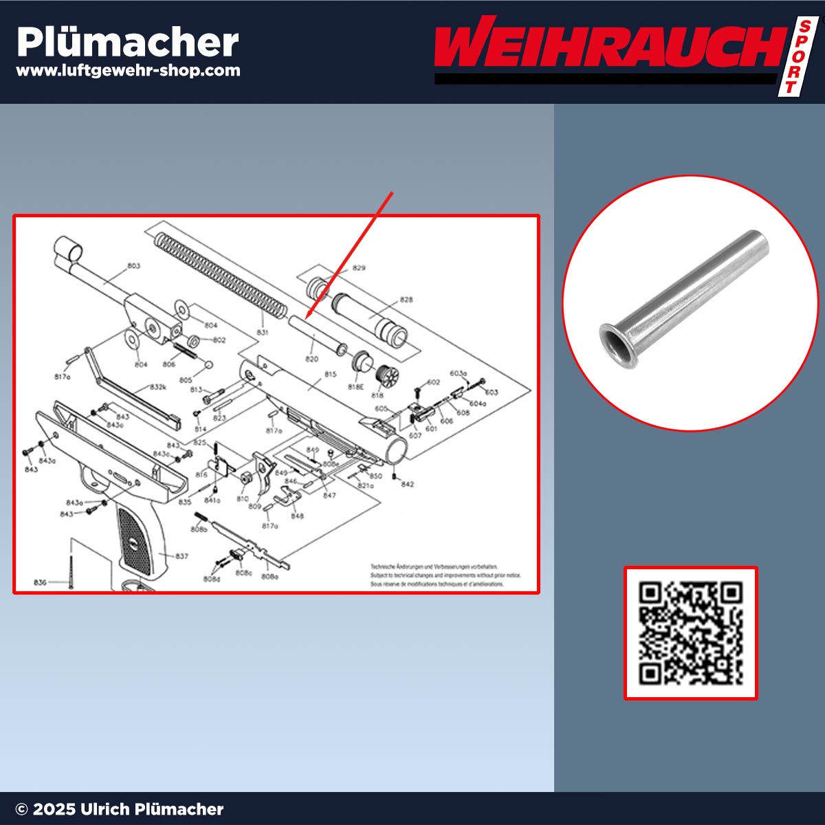 Federführungsrohr Weihrauch HW 70 Luftpistole - Ersatzteile für Weihrauch Luftpistolen online