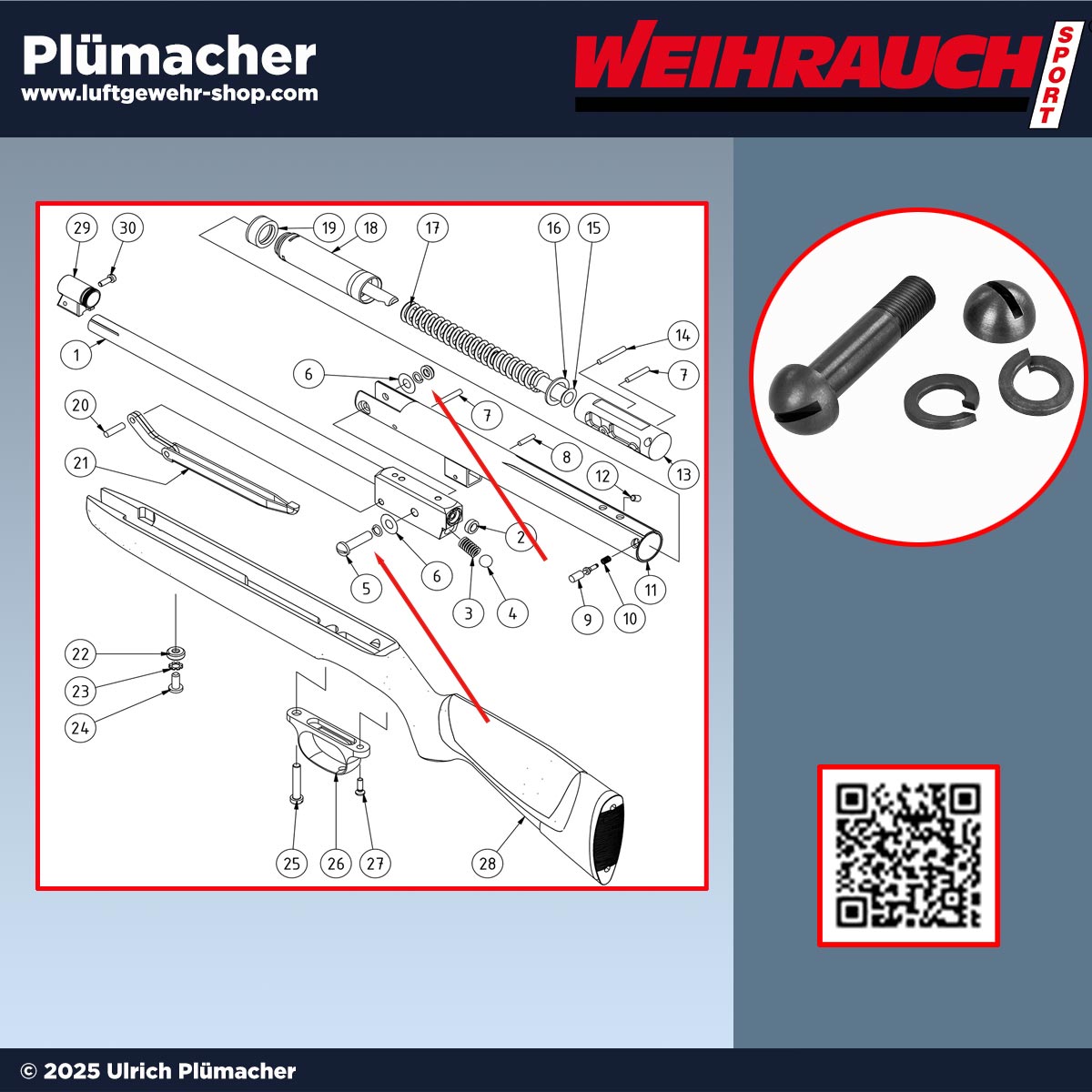 Luftgewehr Weihrauch HW 30 Gelenkschraube | Scharnierschraube für die Reparatur Ihres Luftgewehrs