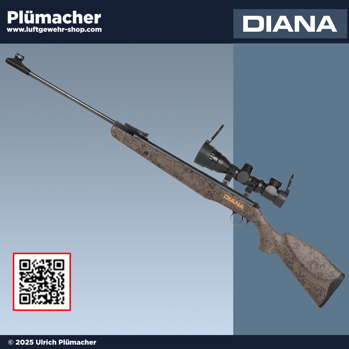 DIANA Panther 350 Magnum Anniversary Luftgewehr Set mit Zielfernrohr 2-6x32, grün-schwarzer handbemalter Schaft, Kaliber 4,5 mm, limitierte Edition